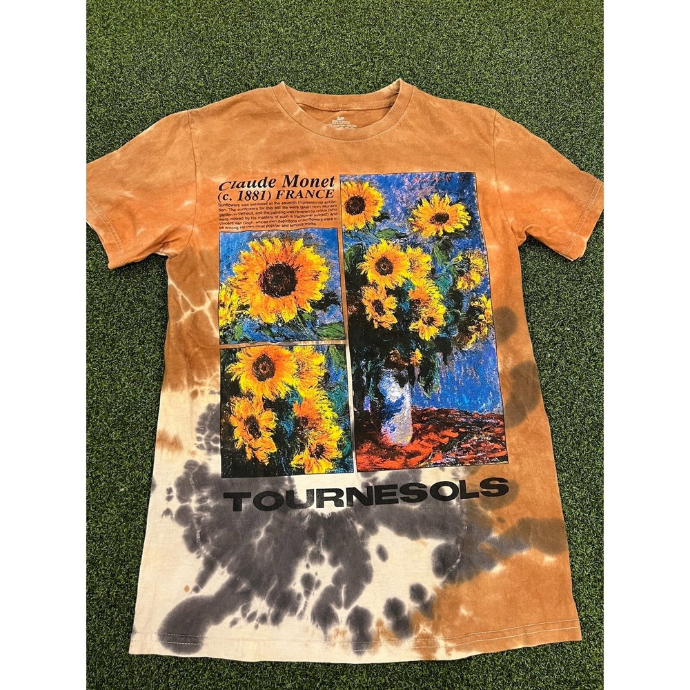 Claude Monet Adult T Shirt Tournesols Sunflower Yellow Tie Dye Graphic Sz Small